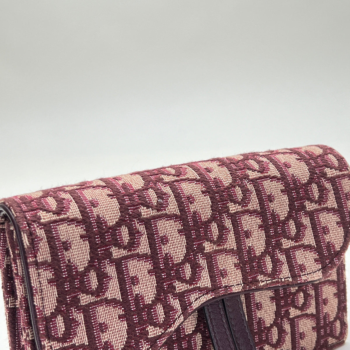 Oblique Saddle Maroon Belt Bag in Jacquard, Gold hardware