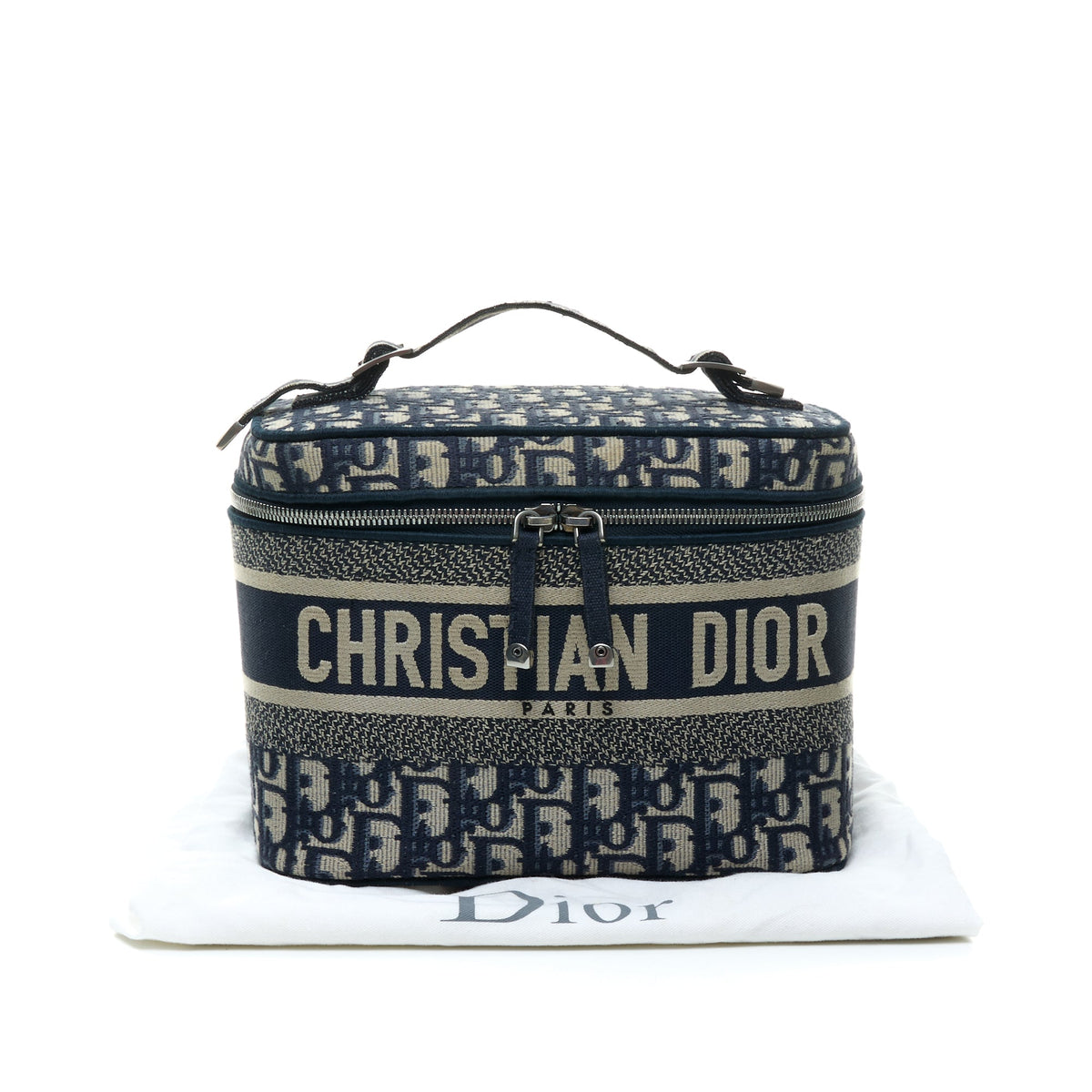 Oblique Vanity Navy Top Handle Bag in Jacquard, Silver hardware