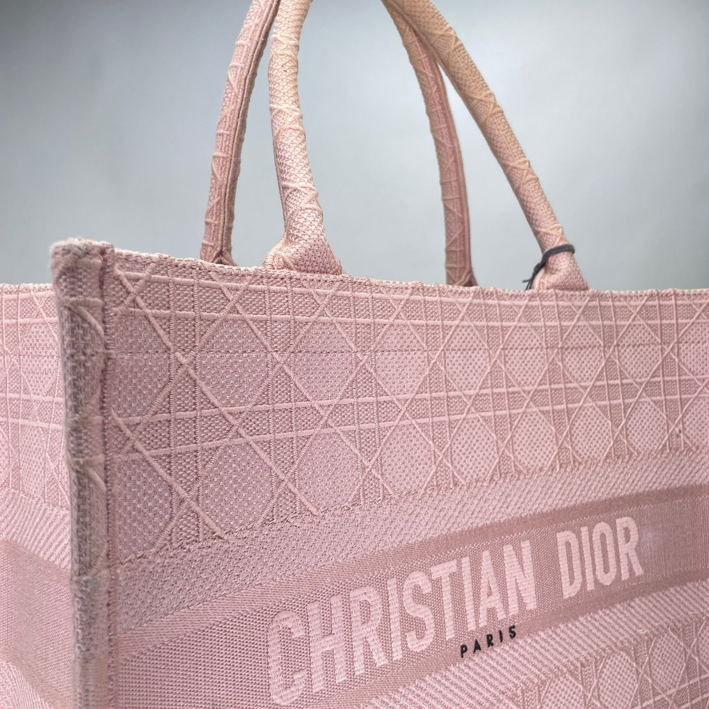 Embroidered Cannage Book Tote Medium Pink Tote Bag in Canvas