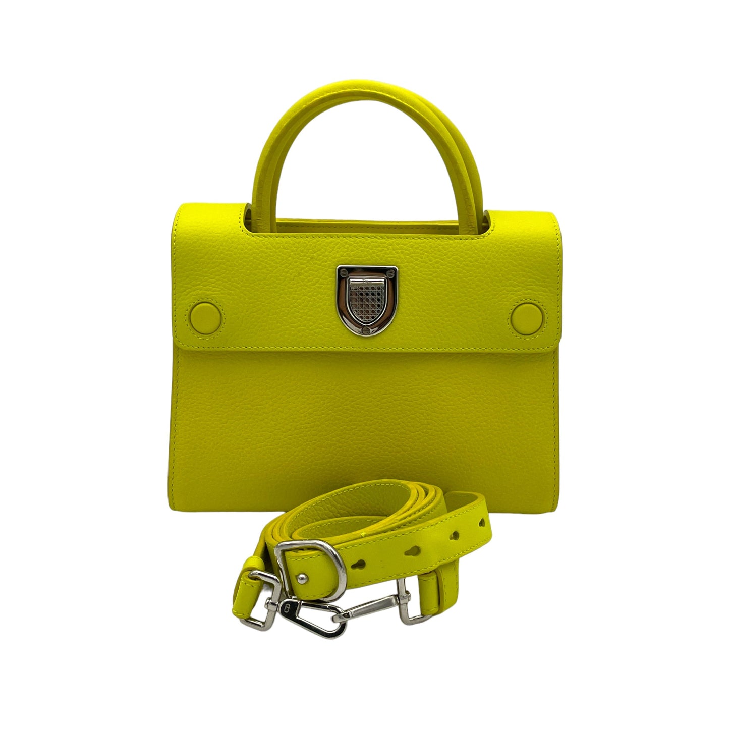 Diorever Mini Yellow Top Handle Bag in Calfskin, Silver hardware