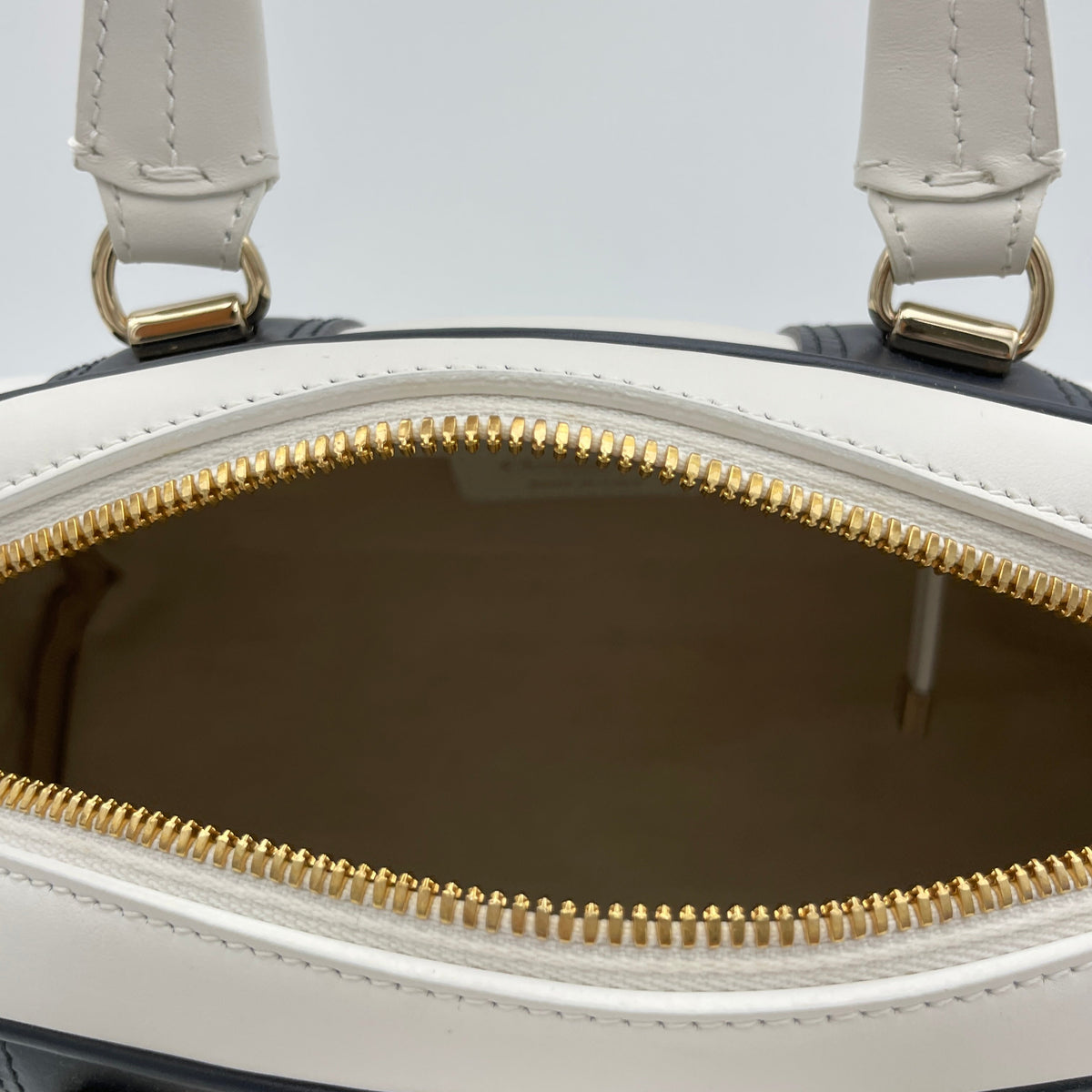 Vibe Bowling White Top Handle Bag in Calfskin, Gold hardware