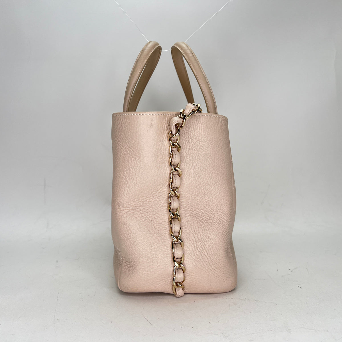 Stitched Shopping Beige Top Handle Bag in, Gold hardware