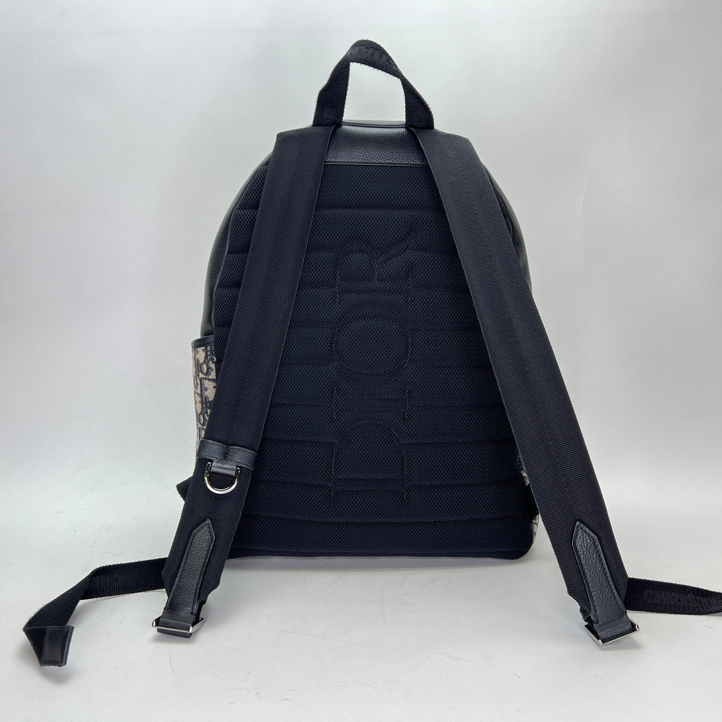 Oblique Navy Backpack in Jacquard, Silver hardware