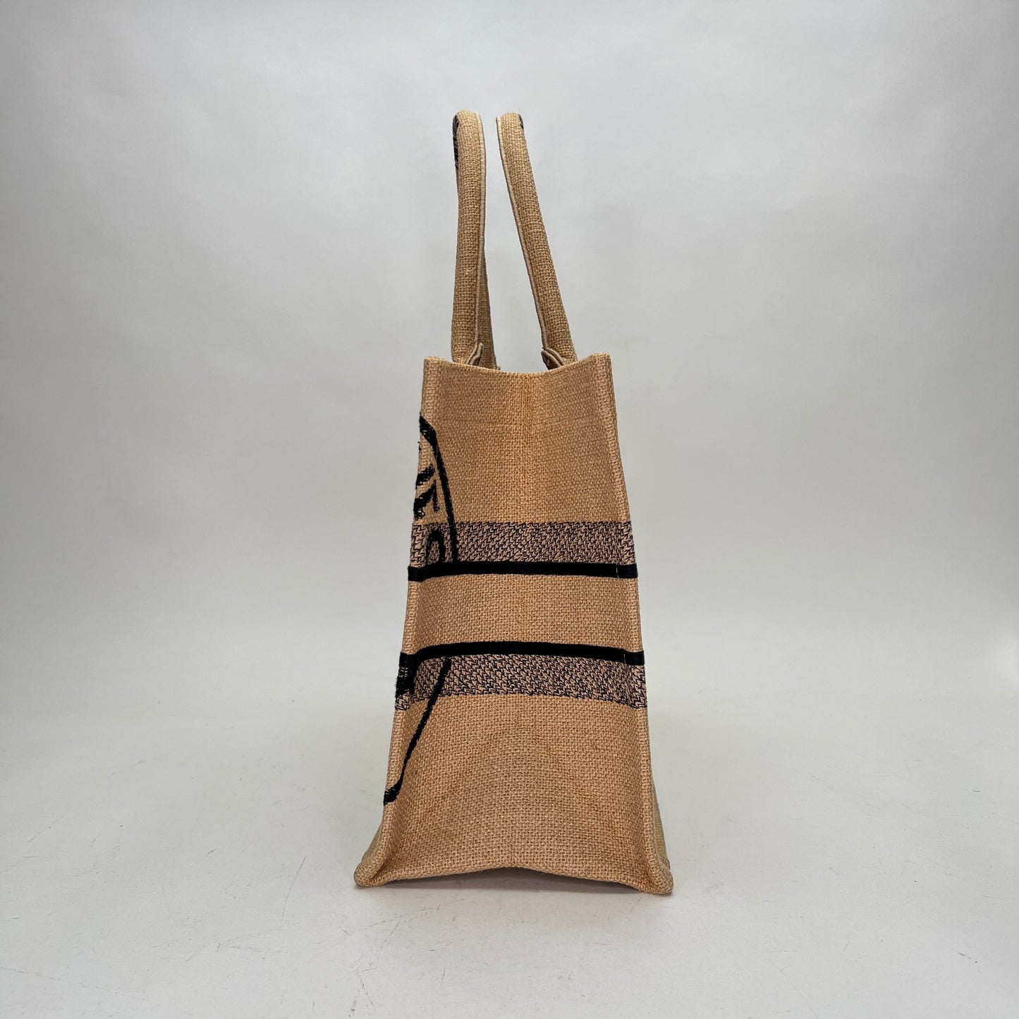 Book Tote Jute Embroidered Medium Brown Tote Bag in Canvas