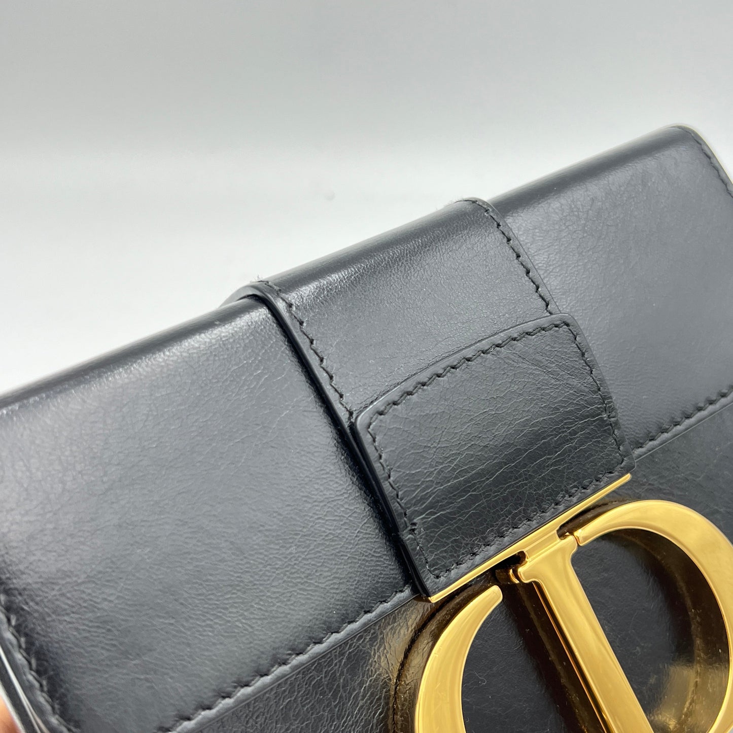 30 Montaigne Box Black Crossbody Bag in Calfskin, Gold hardware