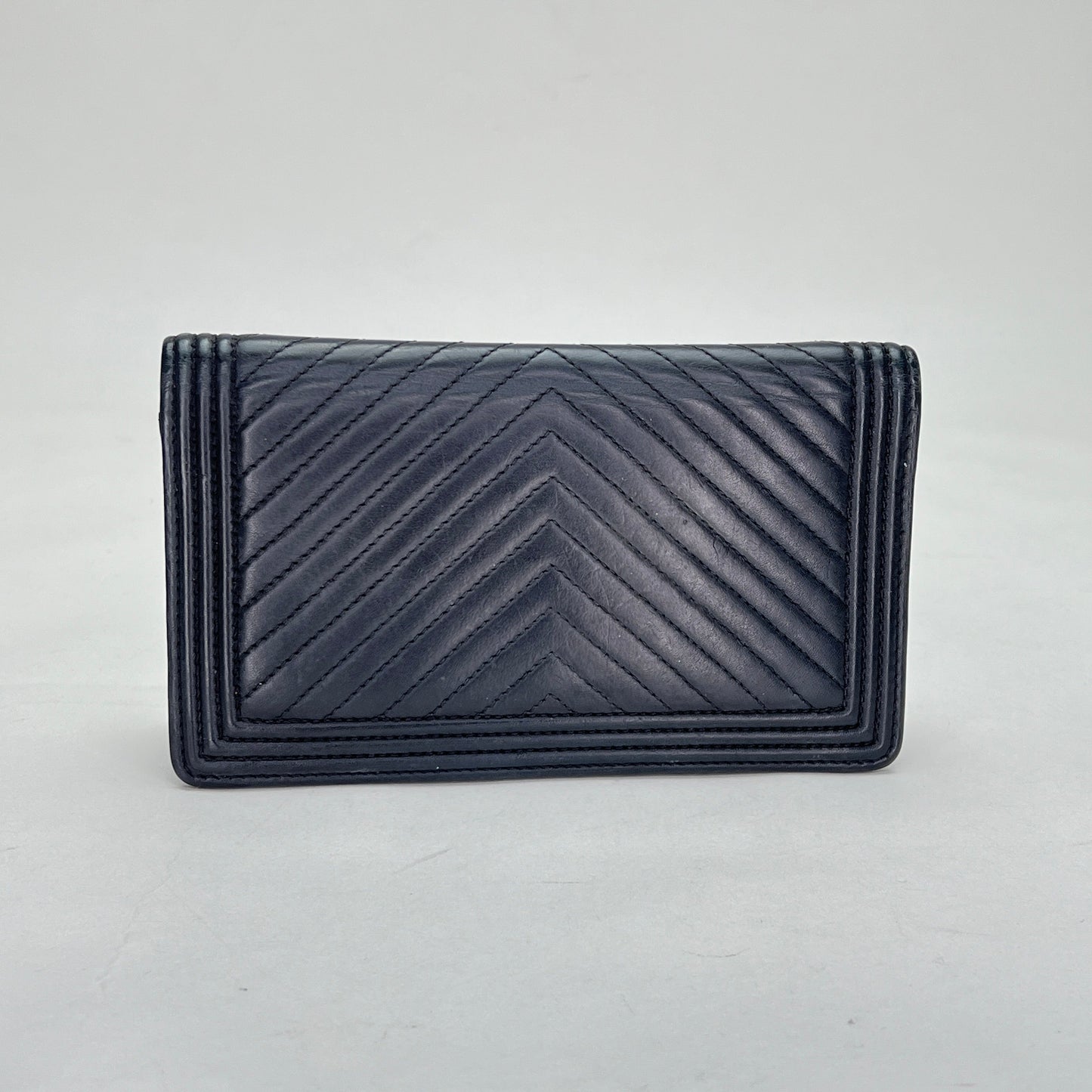 Boy Long Black Wallet in Calfskin, Silver hardware