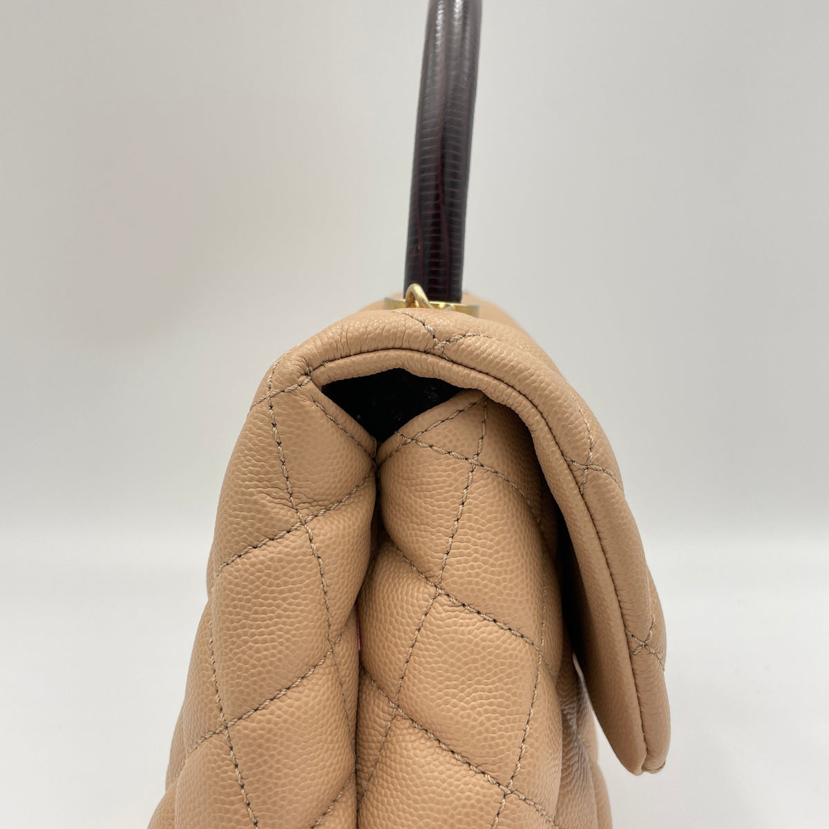 Coco Small Beige Top Handle Bag in Caviar Leather, Gold hardware