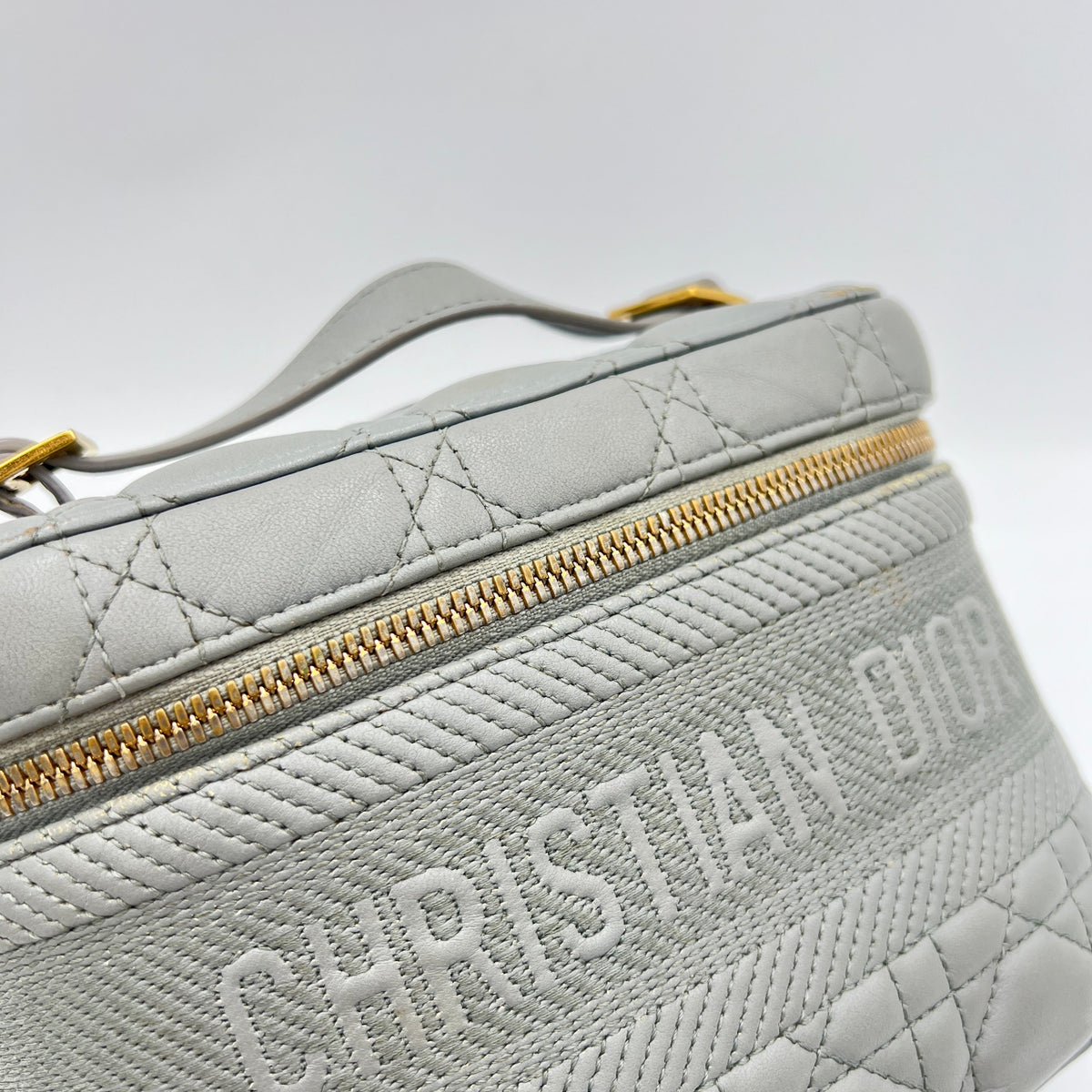 Travel Small Grey Vanity Bag in Lambskin, Gold hardware