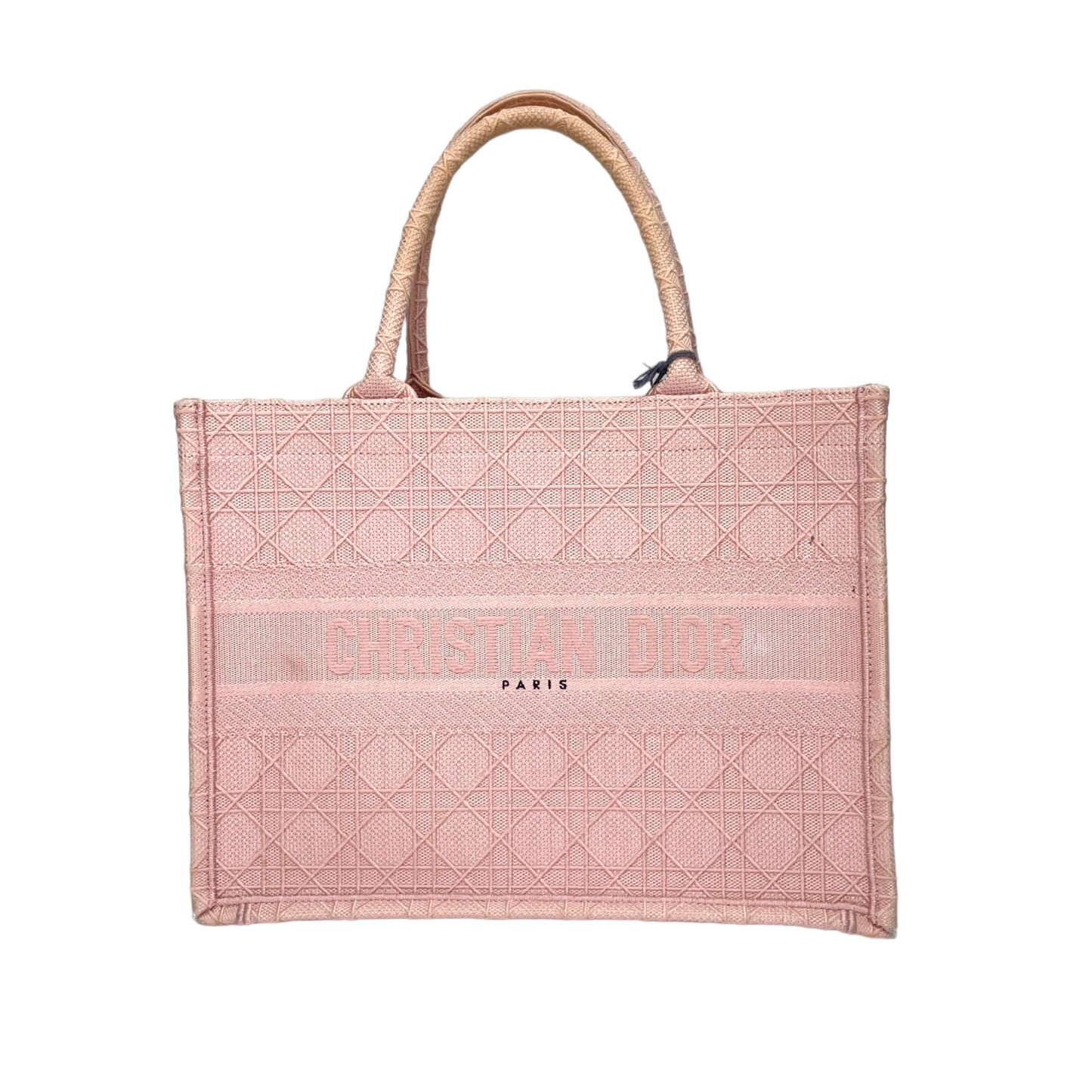 Embroidered Cannage Book Tote Medium Pink Tote Bag in Canvas