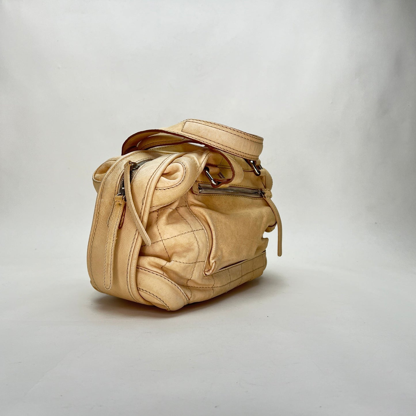 Vintage Chocolate Bar Boston Cream Shoulder Bag in Calfskin, Silver hardware