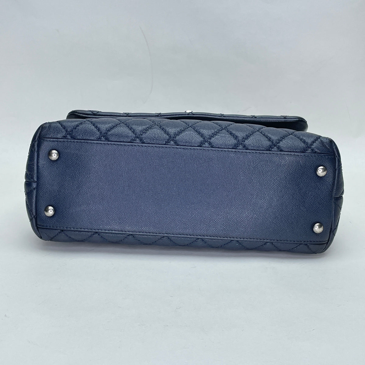 Coco Navy Top Handle Bag in Caviar Leather, Ruthenium hardware