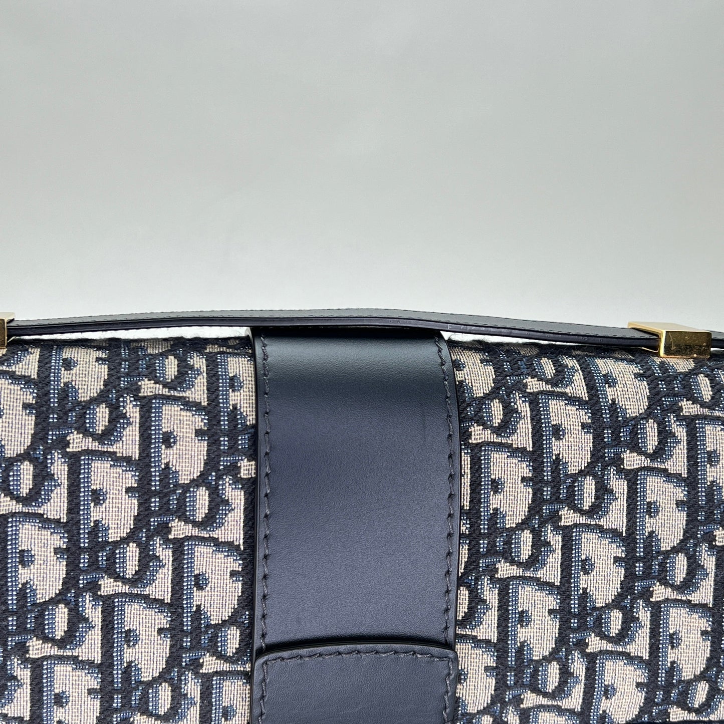 30 Montaigne Navy Shoulder Bag in Jacquard, Gold hardware
