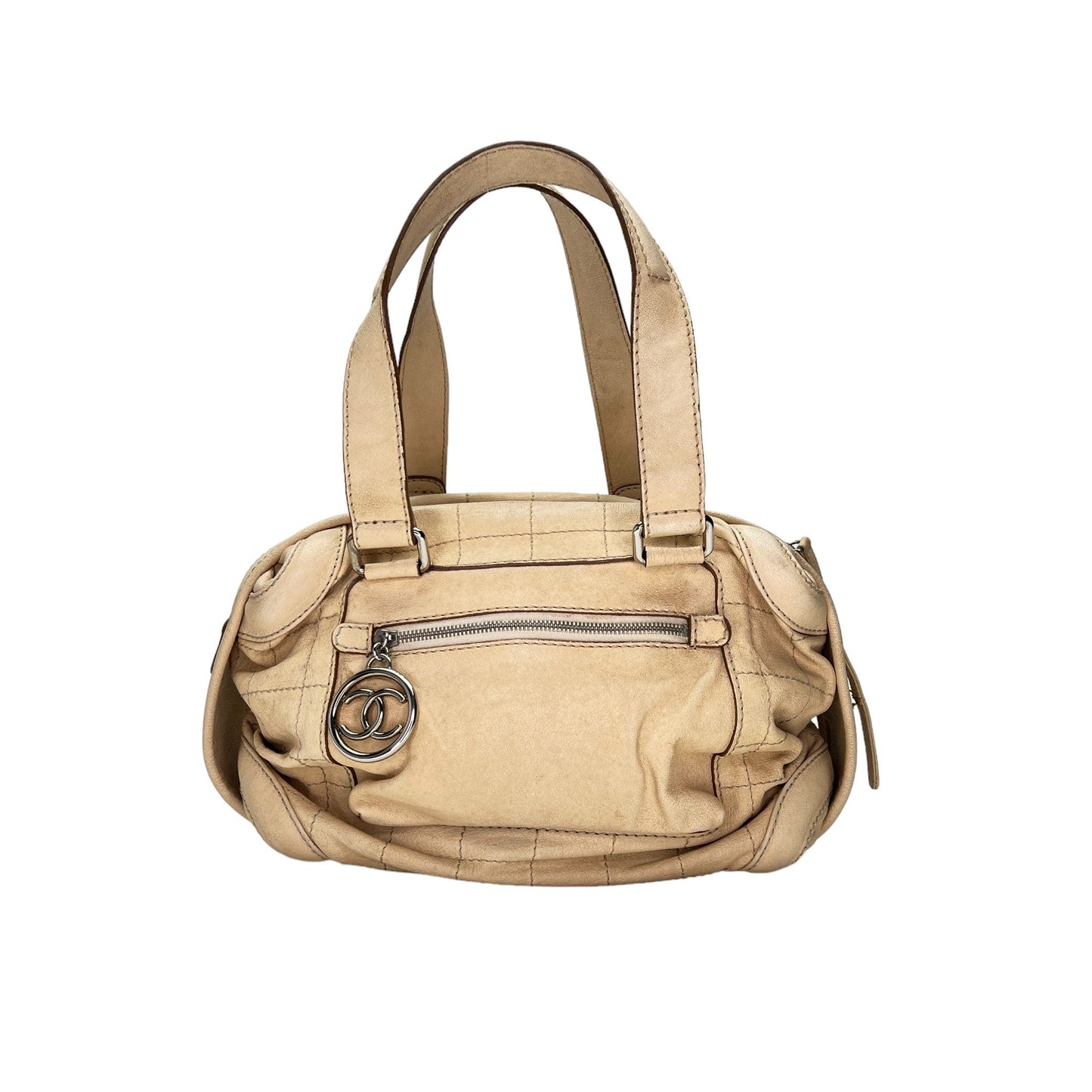 Vintage Chocolate Bar Boston Cream Shoulder Bag in Calfskin, Silver hardware