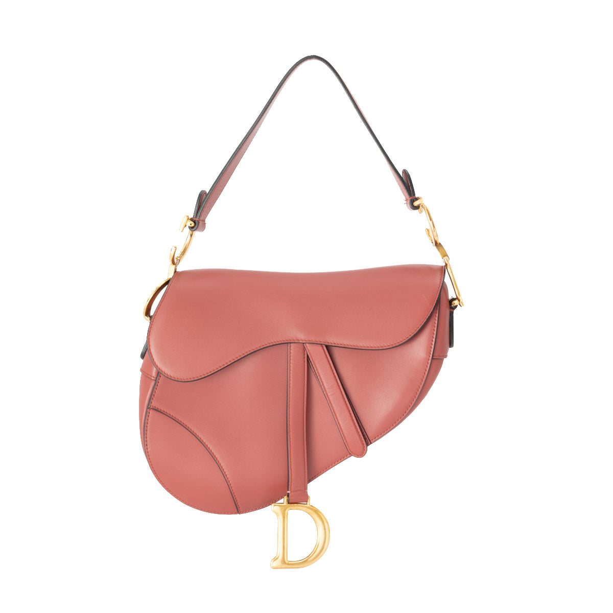 Saddle Medium Pink Shoulder Bag in Calfskin, Gold hardware