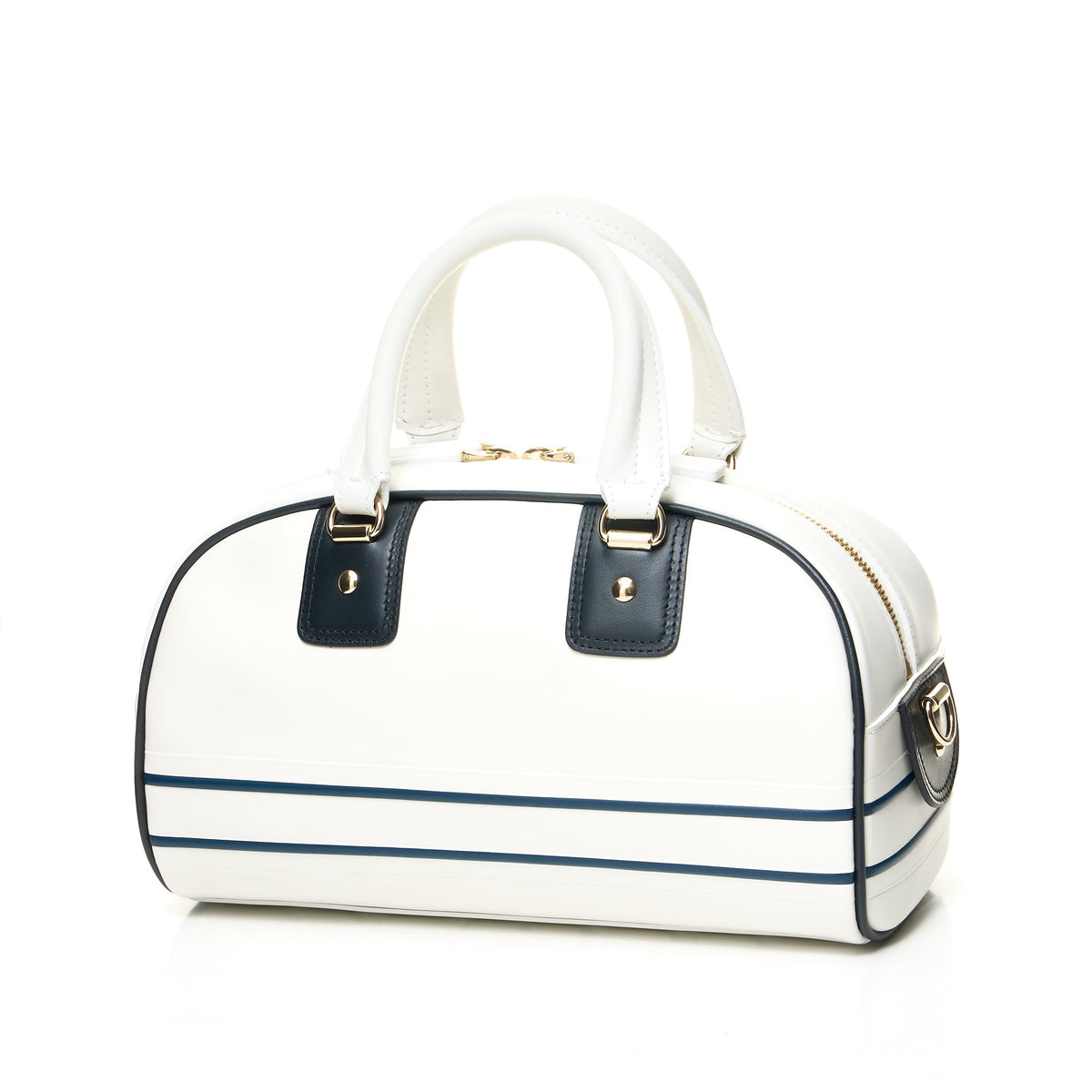 Vibe Medium White Top Handle Bag in Calfskin, Gold hardware