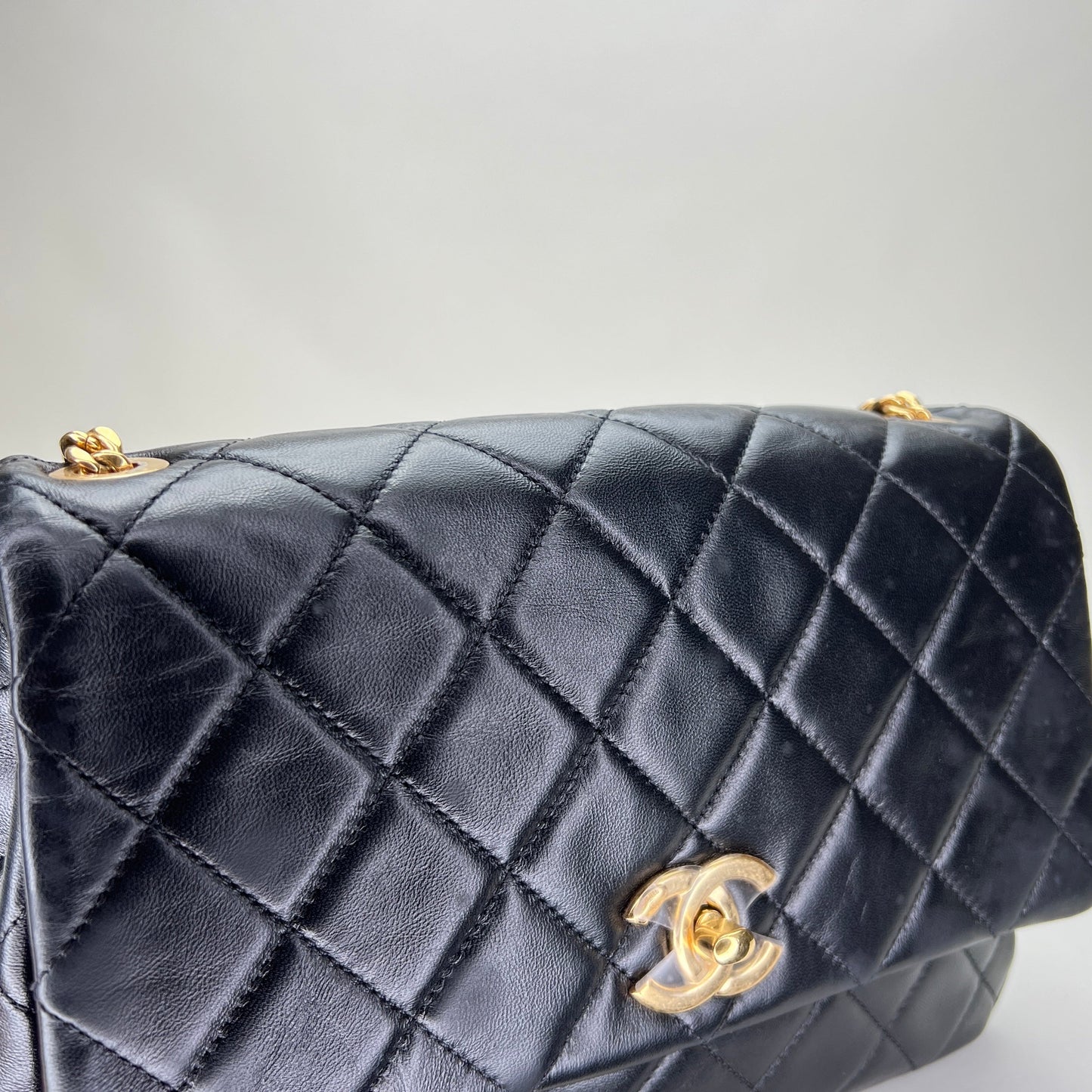 CC Flap Small Black Crossbody Bag in Lambskin, Gold hardware