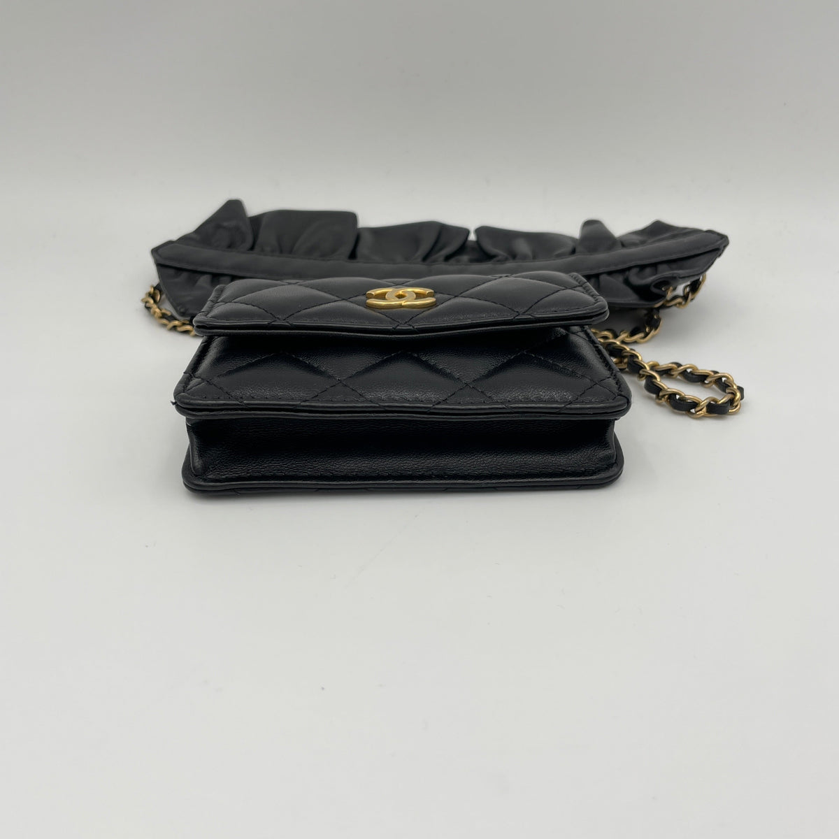 Classic Flap Chain Mini Black Card Holder in Lambskin, Gold hardware