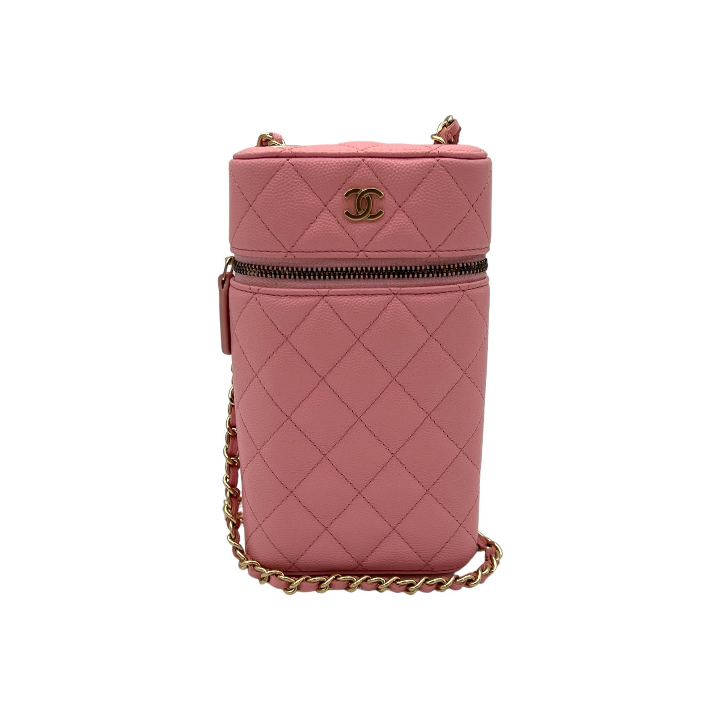 Vanity Phone Pink Crossbody Bag in Caviar Leather, Gold hardware