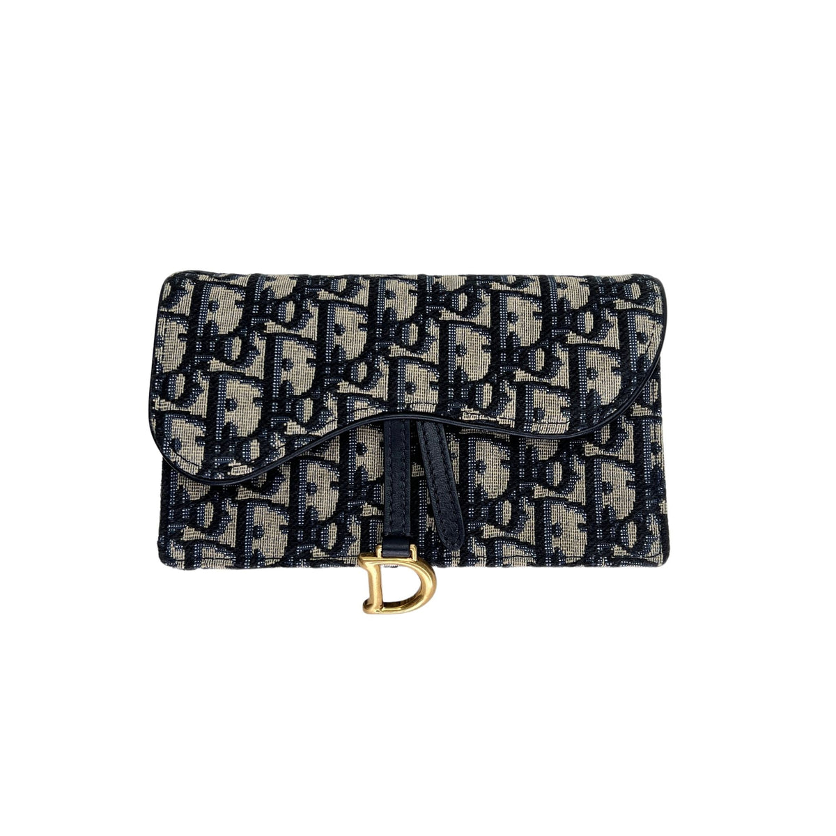Oblique Saddle Navy Belt Bag in Jacquard, Gold hardware