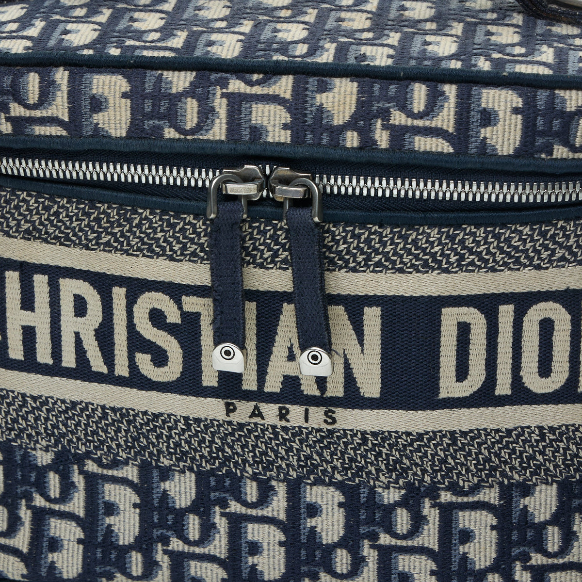 Oblique Vanity Navy Top Handle Bag in Jacquard, Silver hardware