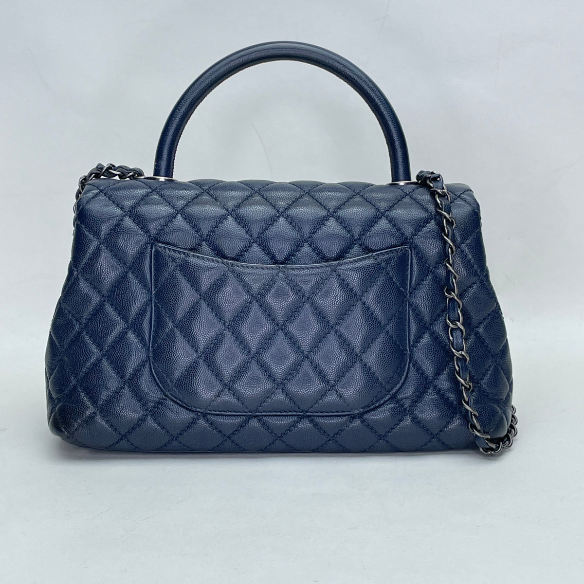 Coco Navy Top Handle Bag in Caviar Leather, Ruthenium hardware
