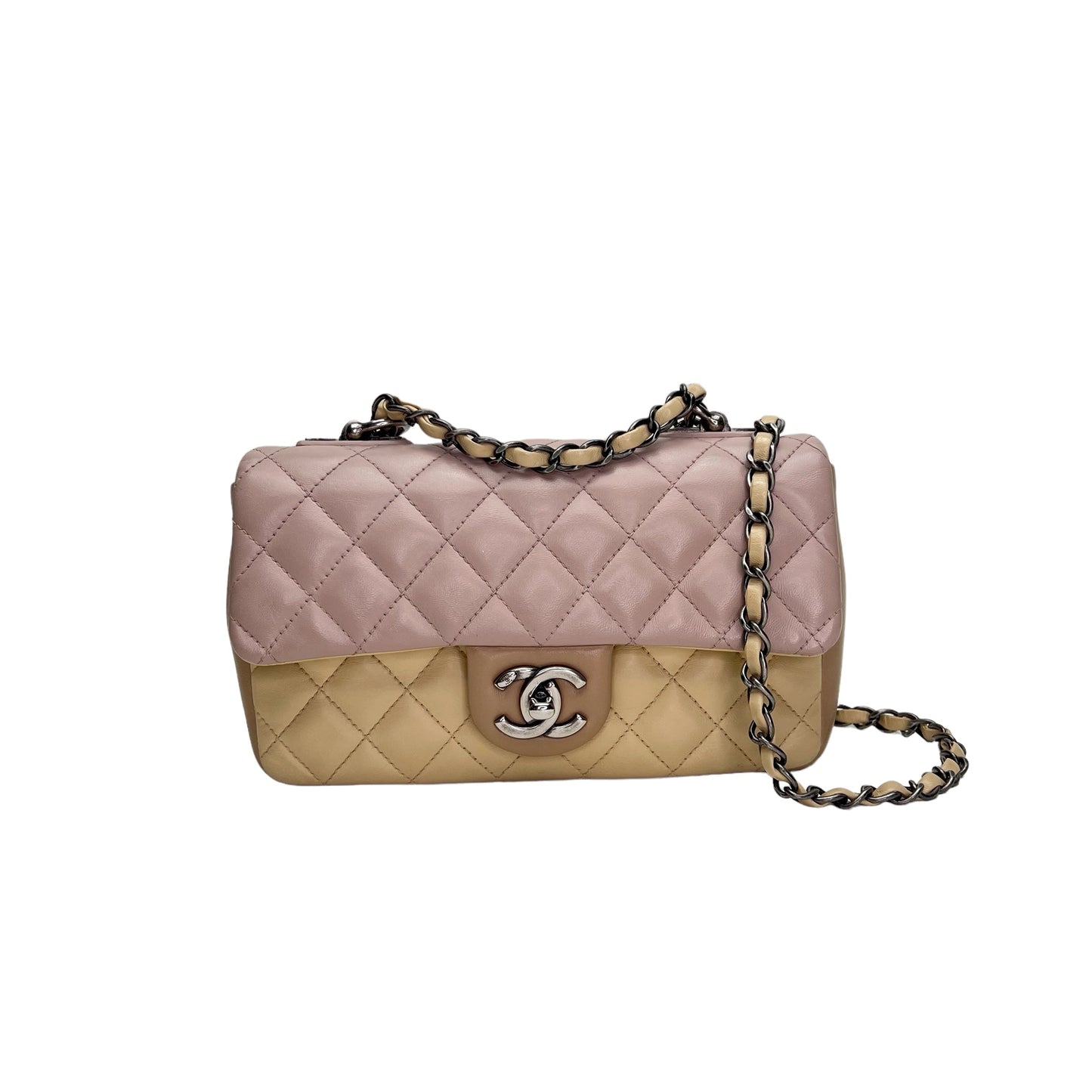 Timeless Classic Flap Beige Shoulder Bag in Lambskin, Ruthenium hardware