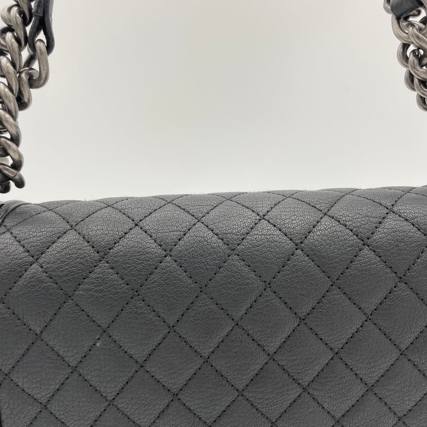 Boy Old Medium Black Shoulder Bag in Goat Leather, Ruthenium hardware