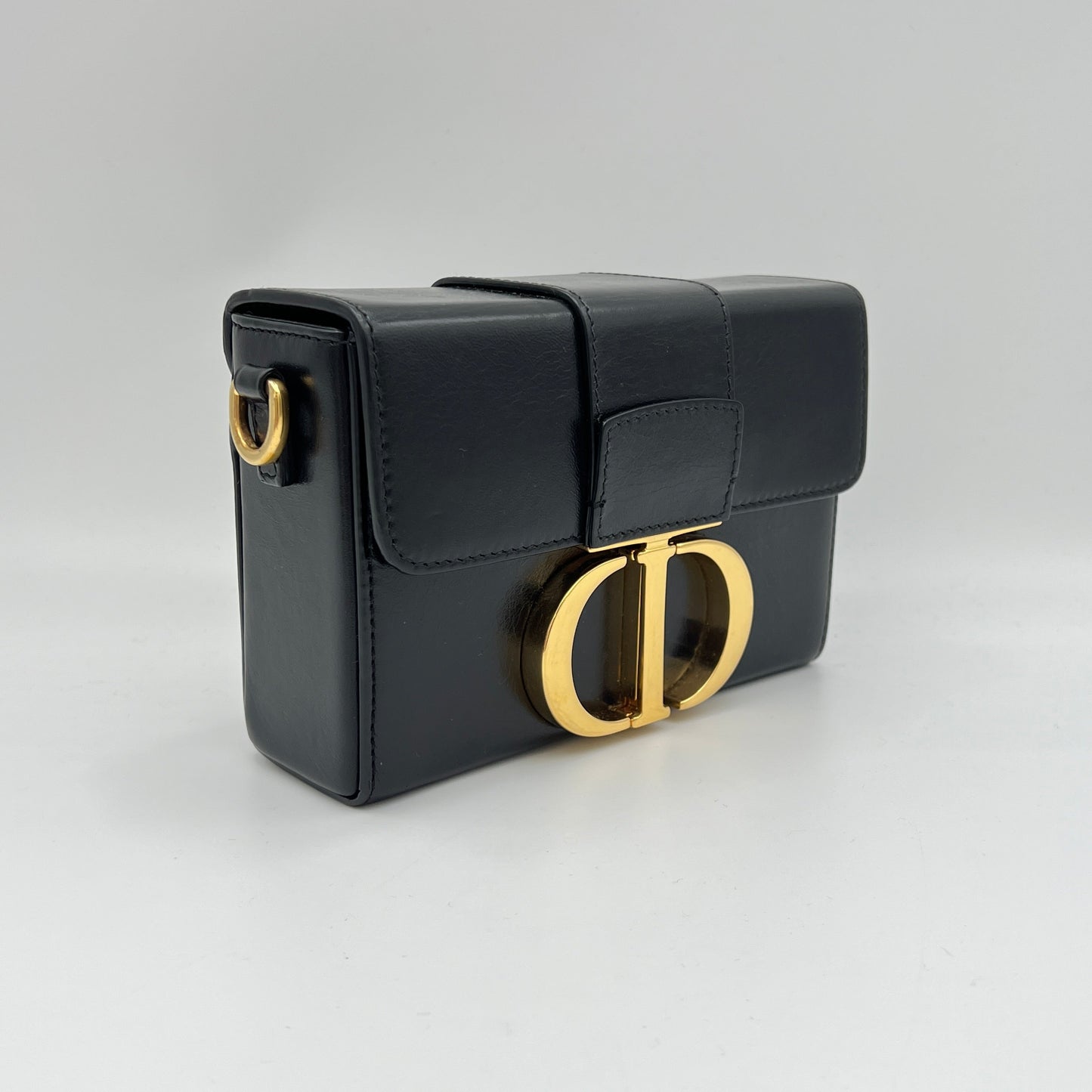 30 Montaigne Box Black Crossbody Bag in Calfskin, Gold hardware