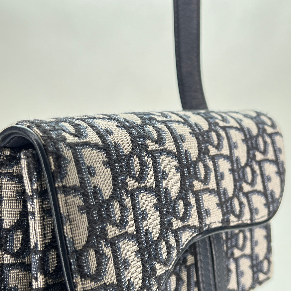 Saddle Mini Navy Belt Bag in Jacquard, Gold hardware