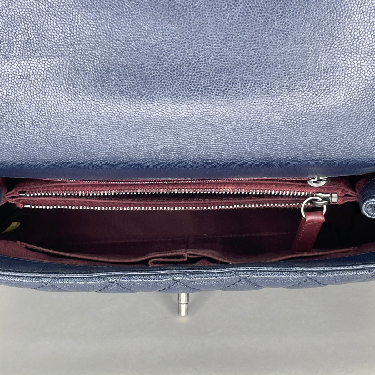 Coco Navy Top Handle Bag in Caviar Leather, Ruthenium hardware