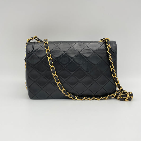 Matelasse Coco Mark Black Crossbody Bag in Lambskin, Gold hardware