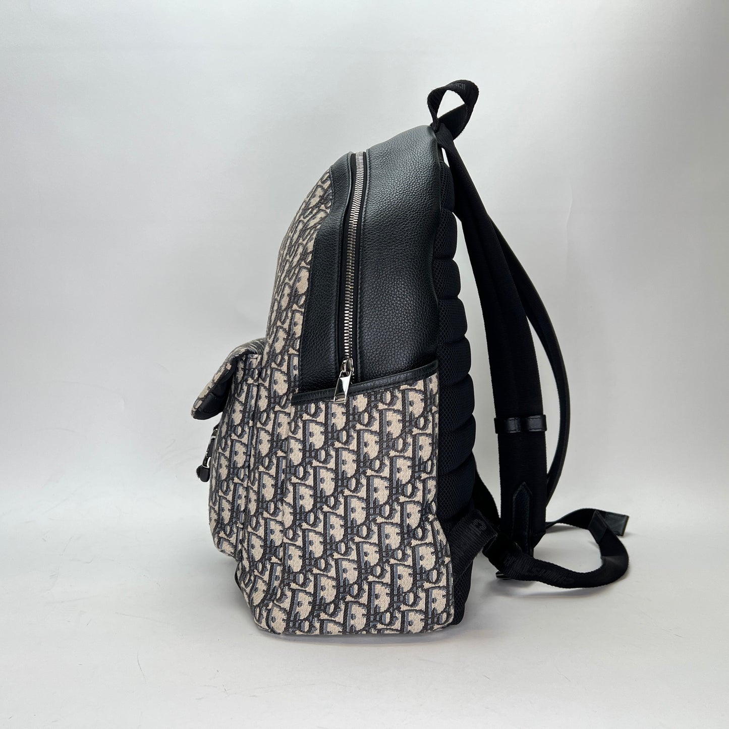 Oblique Navy Backpack in Jacquard, Silver hardware
