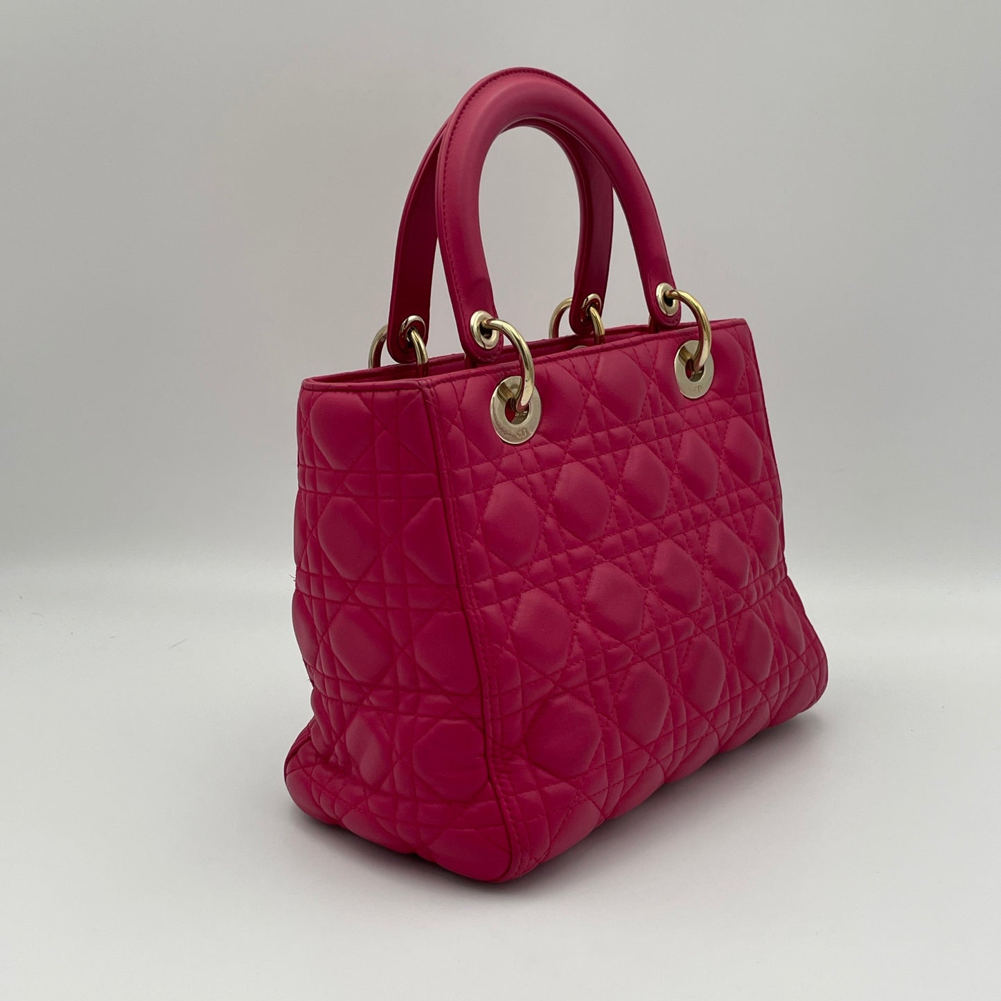 Lady Dior Medium Pink Top Handle Bag in Lambskin, Gold hardware