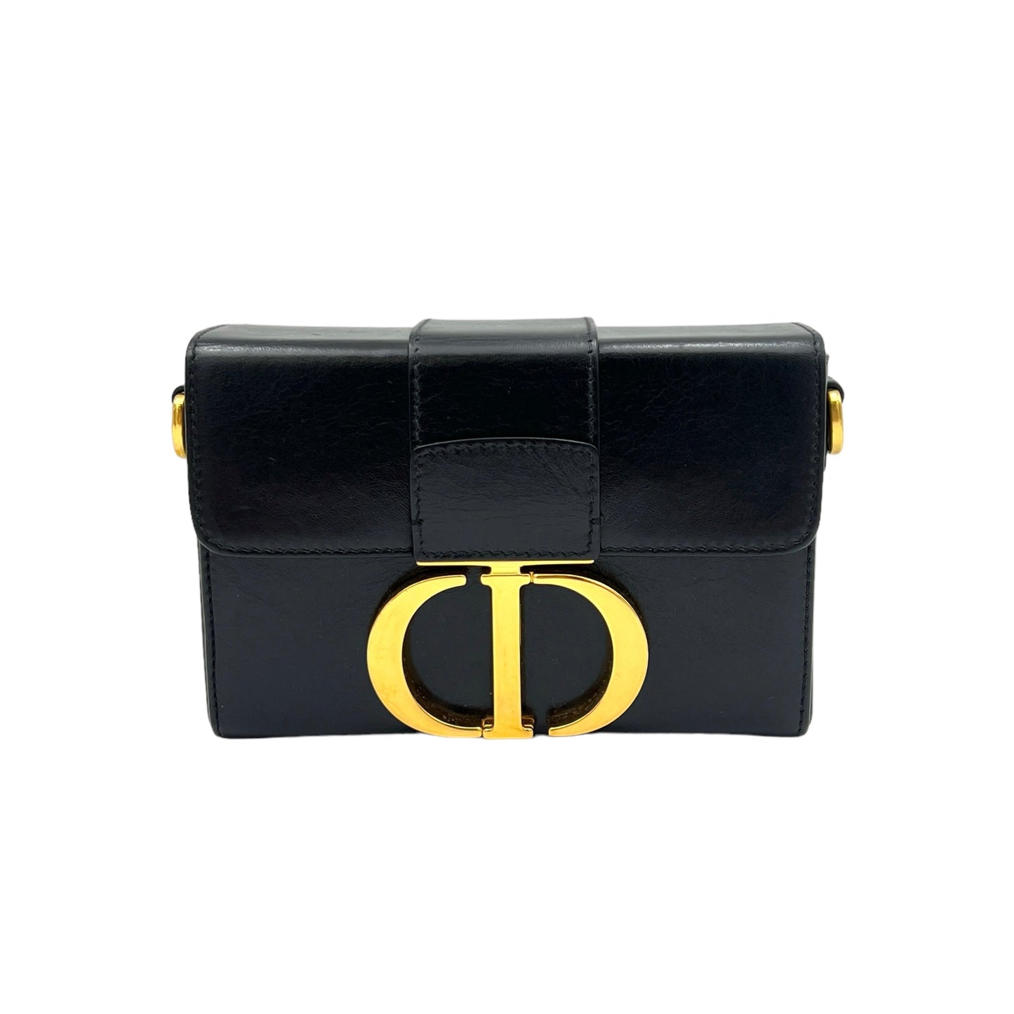 30 Montaigne Box Black Crossbody Bag in Calfskin, Gold hardware