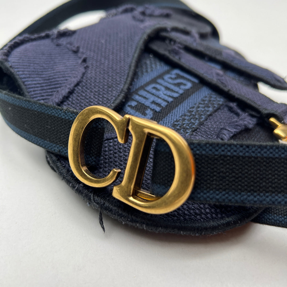 Saddle Navy Belt Bag in Jacquard, Gold hardware