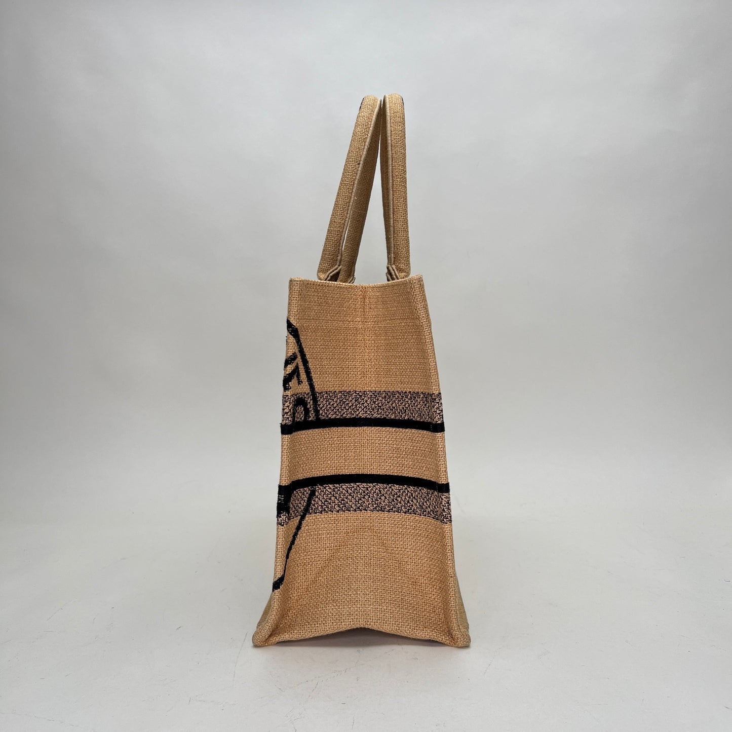 Book Tote Jute Embroidered Medium Brown Tote Bag in Canvas