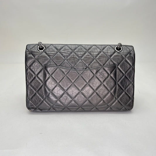 Reissue 2.55 227 Grey Shoulder Bag in Calfskin, Ruthenium hardware