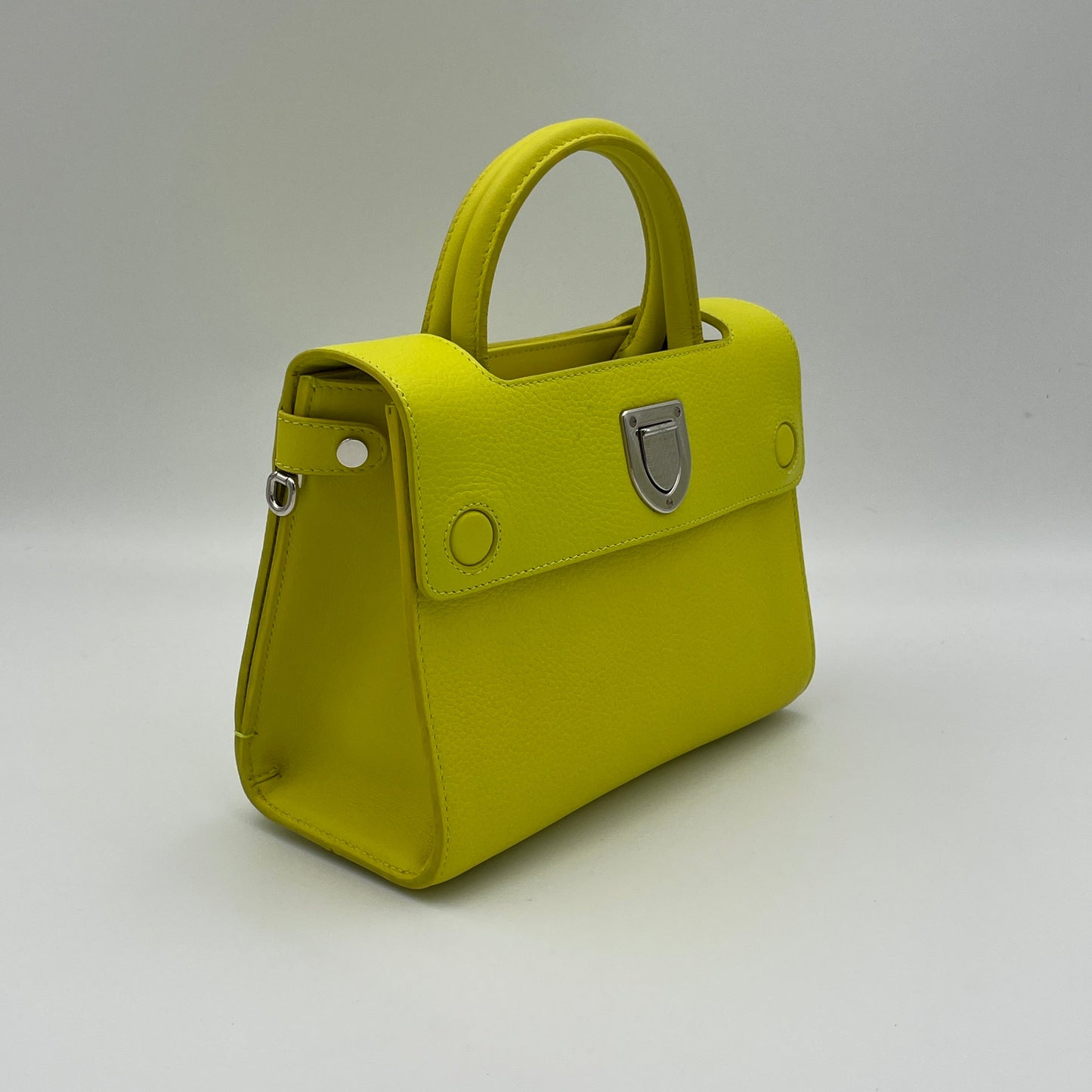 Diorever Mini Yellow Top Handle Bag in Calfskin, Silver hardware