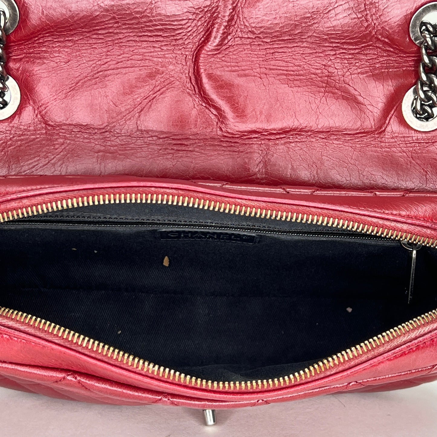 Easy Flap Medium Maroon Shoulder Bag in Calfskin, Ruthenium hardware