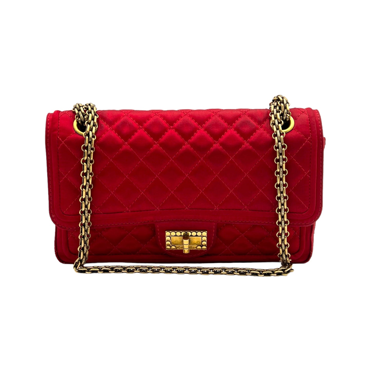 2.55 Reissue 225 Red Shoulder Bag in Satin, Gold hardware