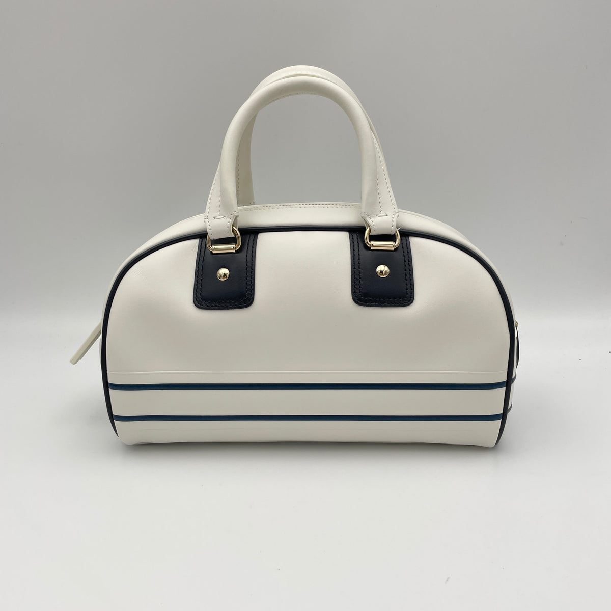 Vibe Bowling White Top Handle Bag in Calfskin, Gold hardware