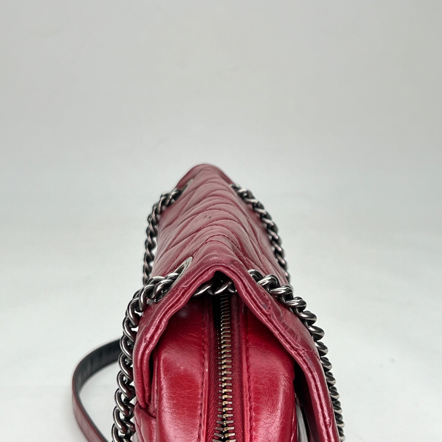 Easy Flap Medium Maroon Shoulder Bag in Calfskin, Ruthenium hardware