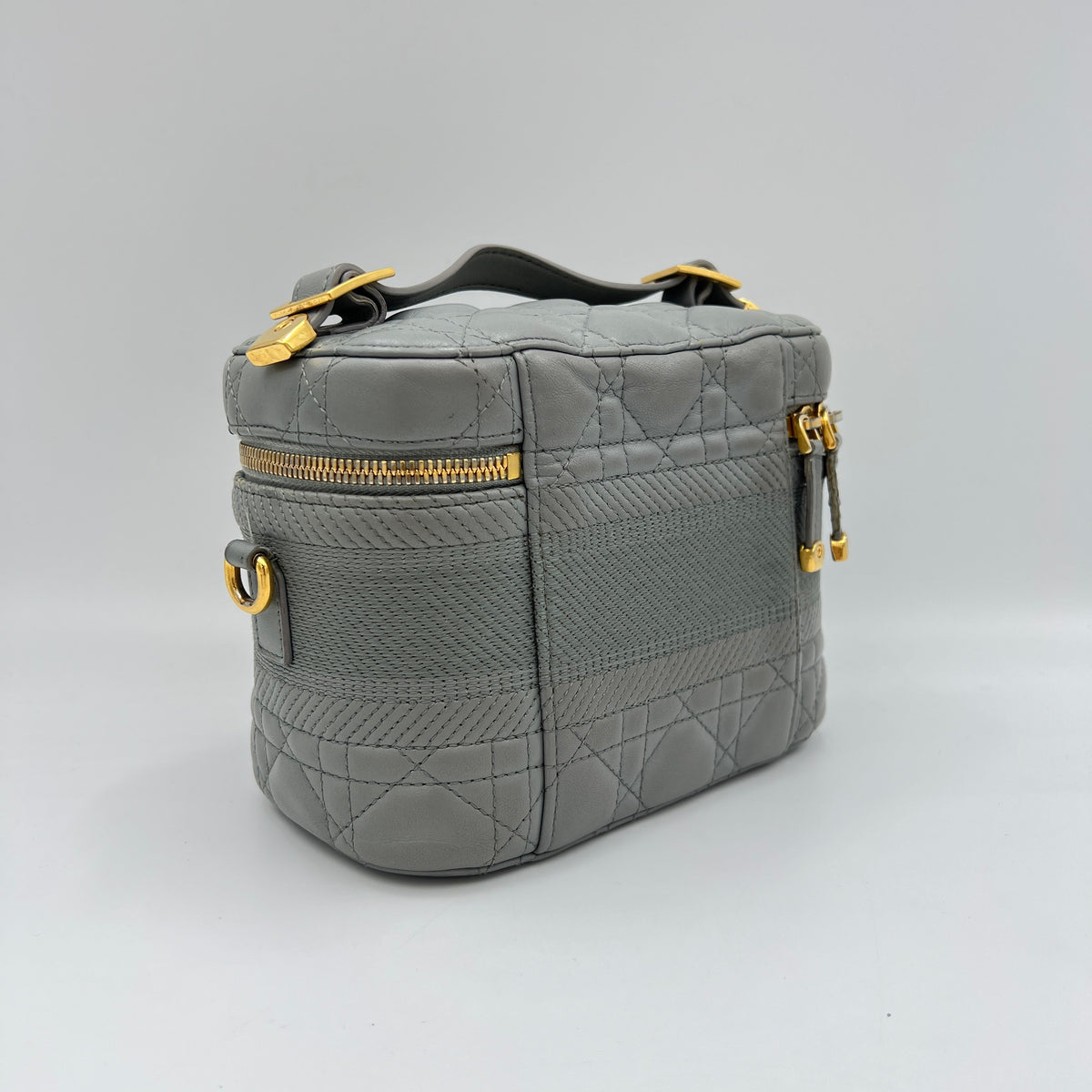 Travel Small Grey Vanity Bag in Lambskin, Gold hardware