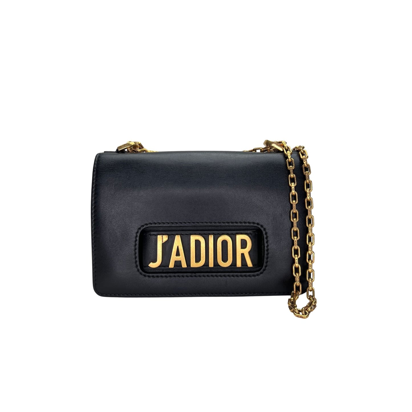 J'adior Black Shoulder Bag in Calfskin, Gold hardware