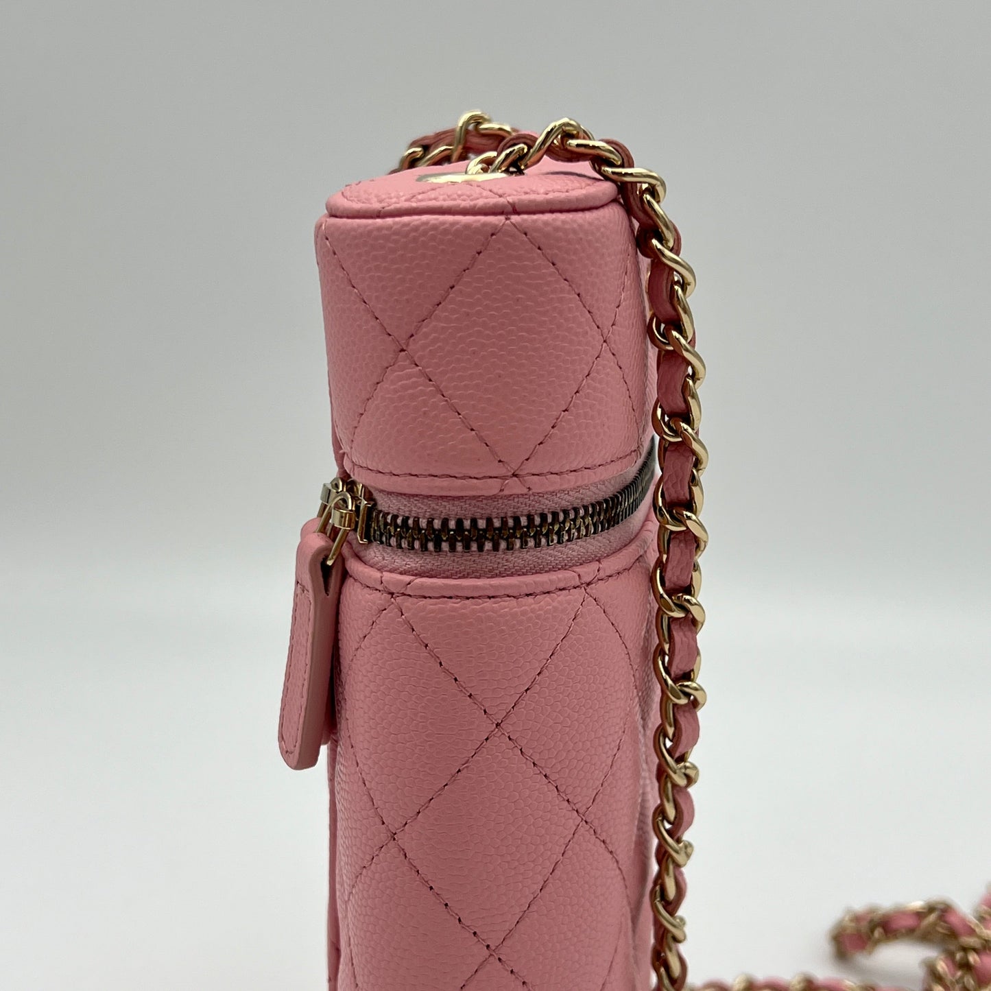 Vanity Phone Pink Crossbody Bag in Caviar Leather, Gold hardware