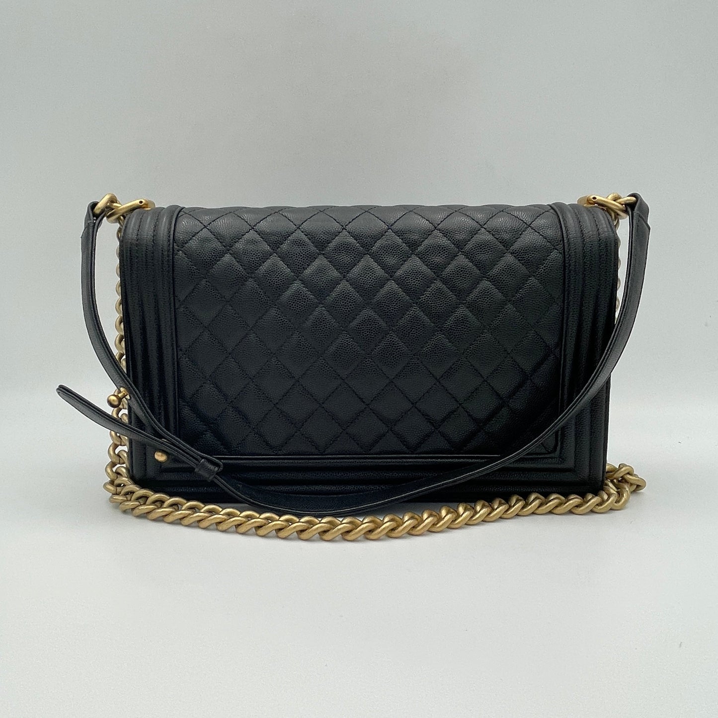 Boy Medium Black Crossbody Bag in Caviar Leather, Gold hardware