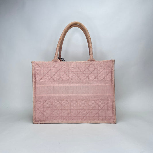 Embroidered Cannage Book Tote Medium Pink Tote Bag in Canvas