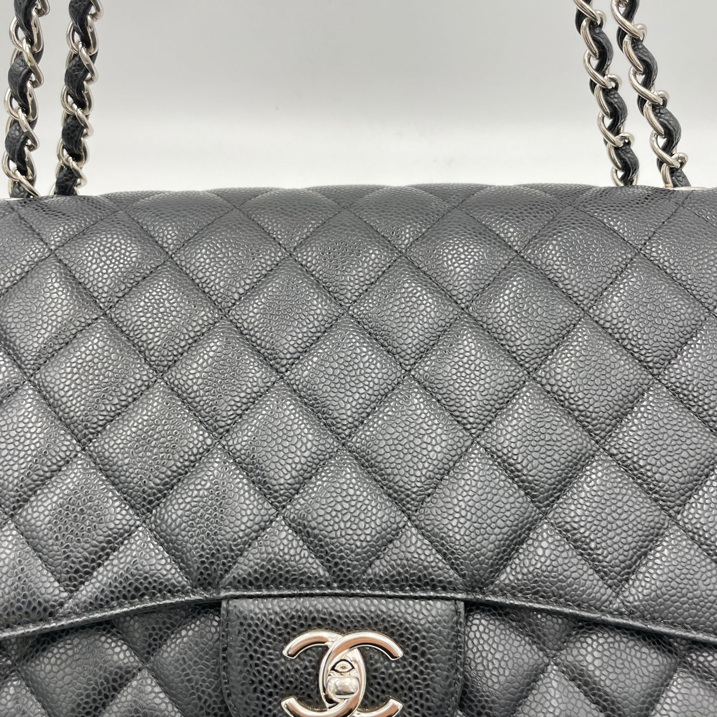Classic Flap Maxi Black Shoulder Bag in Caviar Leather, Silver hardware