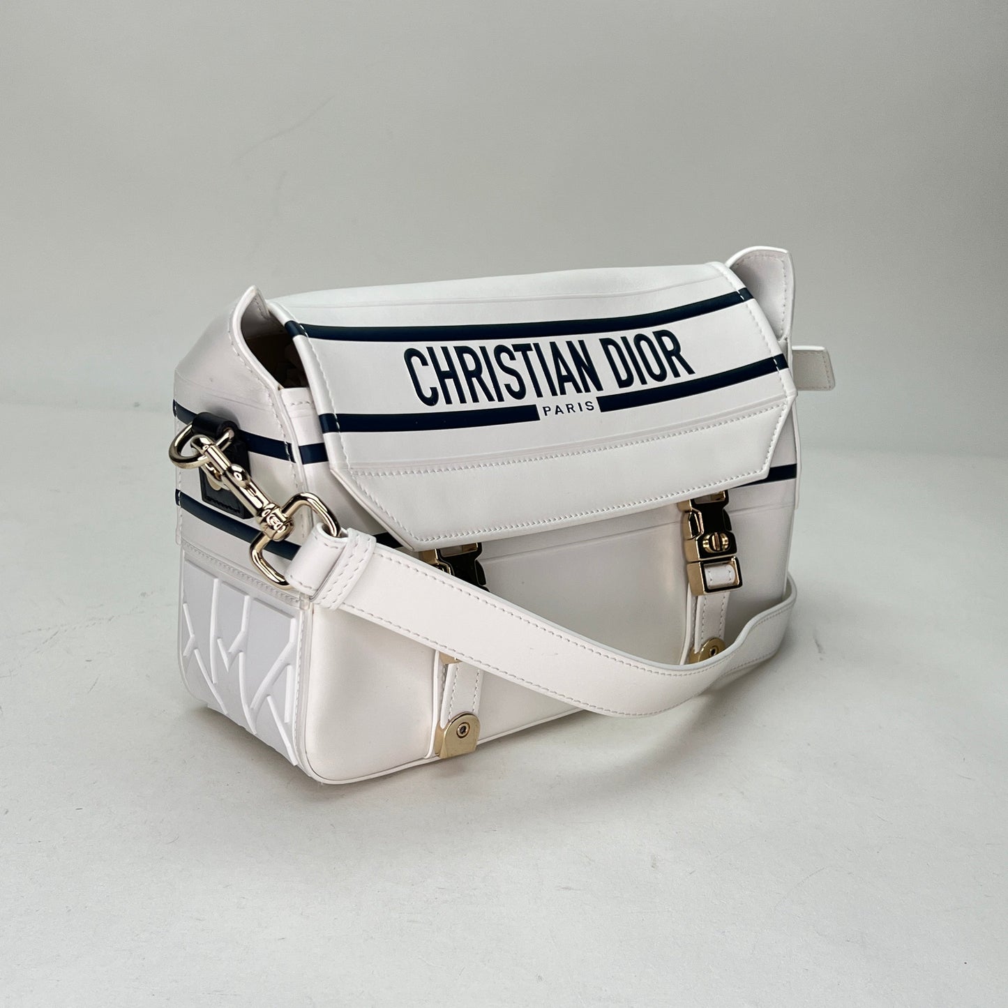 Diorcamp Small White Messenger Bag in Calfskin, Light Gold hardware