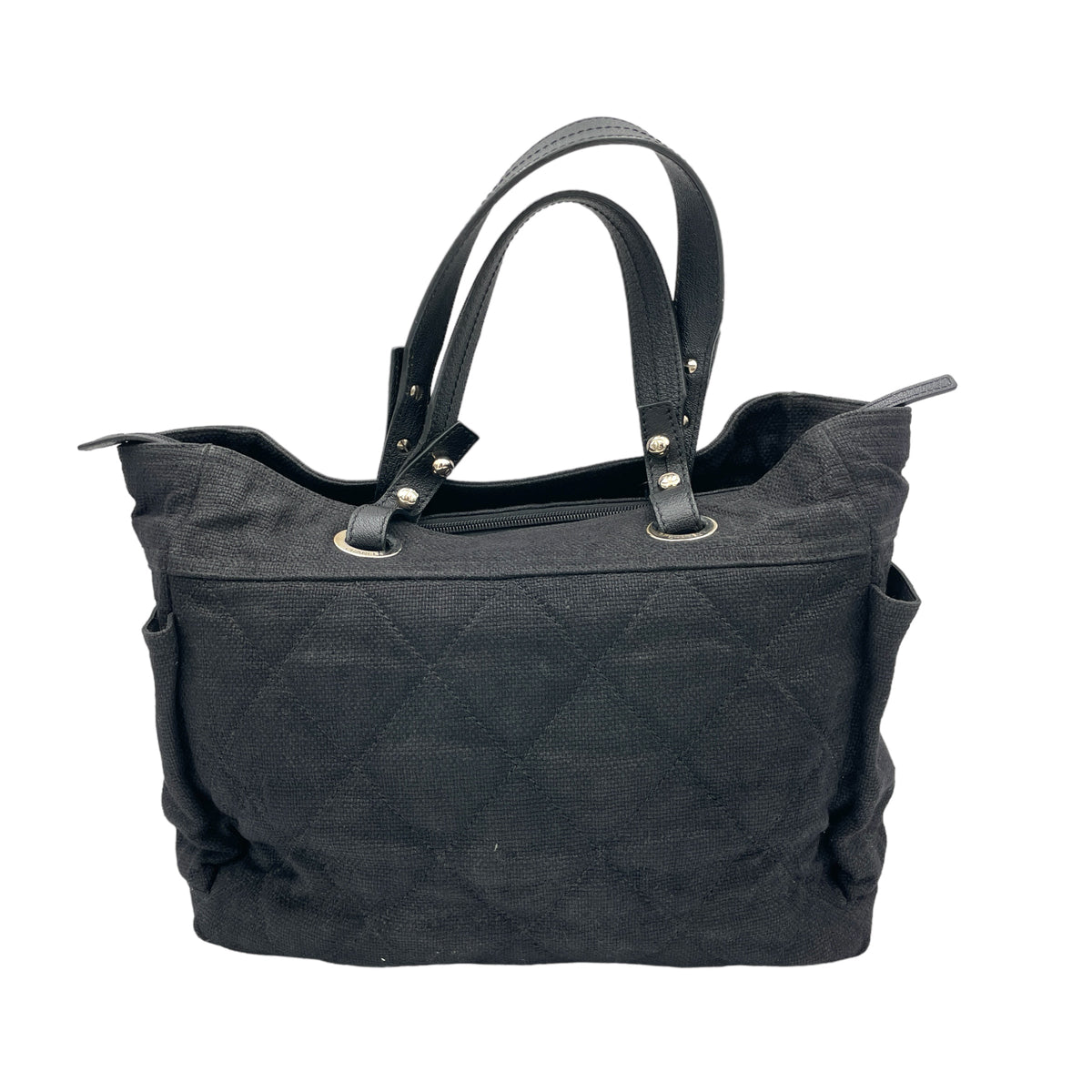 Paris Biarritz Black Top Handle Bag in Canvas, Silver hardware
